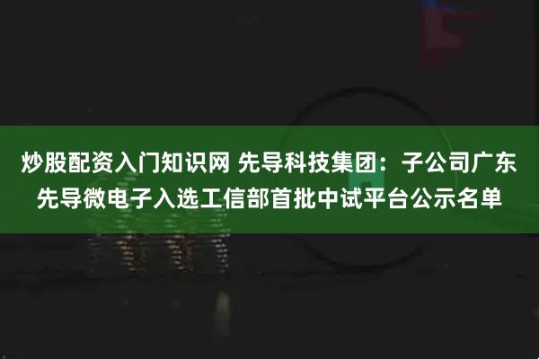 炒股配资入门知识网 先导科技集团：子公司广东先导微电子入选工信部首批中试平台公示名单