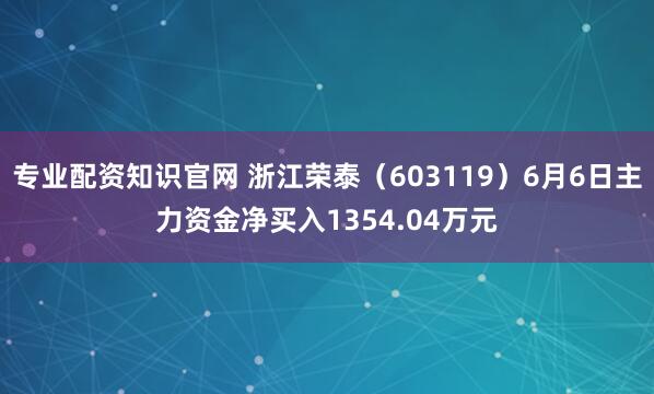专业配资知识官网 浙江荣泰（603119）6月6日主力资金净买入1354.04万元
